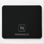 Mousepad Monograma preto e branco profissional do nome<br><div class="desc">Um mousepad preto e branco profissional com um monograma quadrado moderno simples e um modelo a personalizar com um nome.</div>