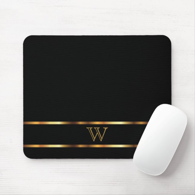 Mousepad Monograma preto e Dourado (Com mouse)