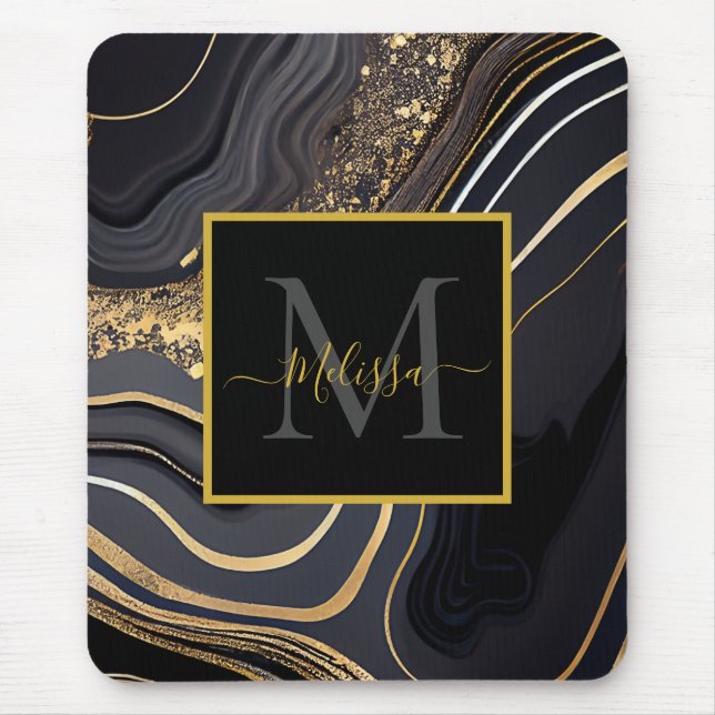Mousepad Monograma preto e Dourado (Frente)
