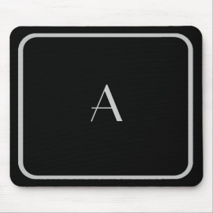 Mousepad Monograma preto e prateado barato com quadro