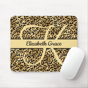 Mousepad Monograma preto Leopardo-Dourado Imprime Cheetah A