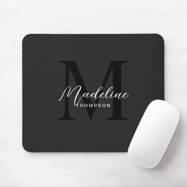 Mousepad Monograma Preto Mínimo Moderno (Com mouse)