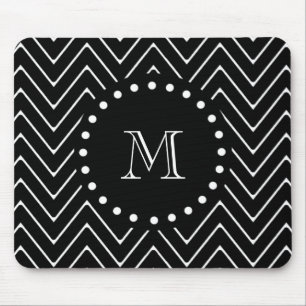 Mousepad Monograma preto preto do teste padrão de Chevro
