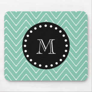 Mousepad Monograma preto verde do teste padrão de Chevro