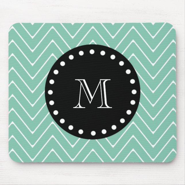 Mousepad Monograma preto verde do teste padrão | de Chevron (Frente)