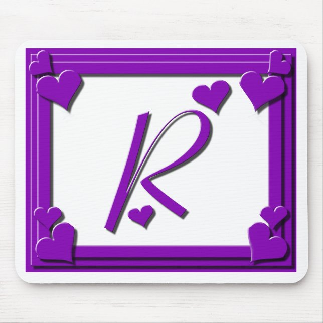 Mousepad Monograma R dos corações roxos (Frente)