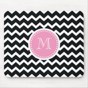 Mousepad Monograma retro cor-de-rosa e preto elegante de