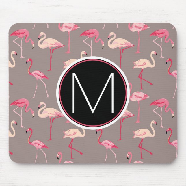 Mousepad Monograma retro dos flamingos | (Frente)