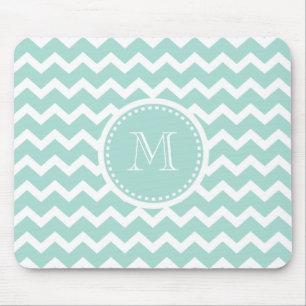 Mousepad Monograma retro verde macio elegante do ziguezague