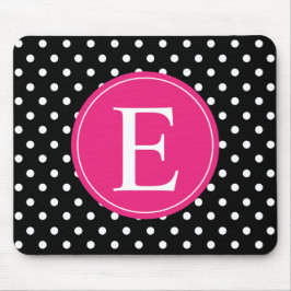Mousepad Monograma Rosa Bolinhas Preto