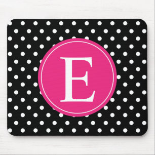 Mousepad Monograma Rosa Bolinhas Preto