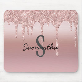 Mousepad Monograma Rosa Dourado Brilho Gotejante Blush Rosa