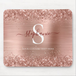 Mousepad Monograma Rosa Dourado Glitter Girly Glam