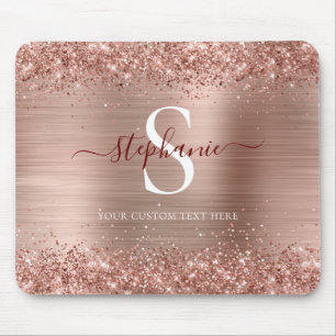 Mousepad Monograma Rosa Dourado Glitter Girly Glam
