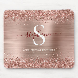Mousepad Monograma Rosa Dourado Glitter Girly Glam