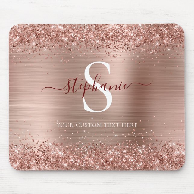 Mousepad Monograma Rosa Dourado Glitter Girly Glam (Frente)