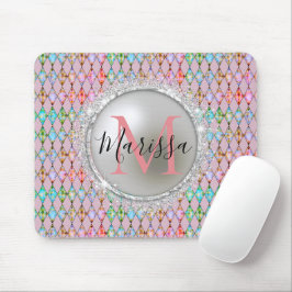 Mousepad Monograma, Rosa e Harlequin Verde