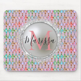 Mousepad Monograma, Rosa e Harlequin Verde