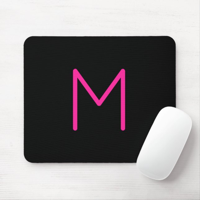 Mousepad Monograma rosa e preto moderno editável (Com mouse)