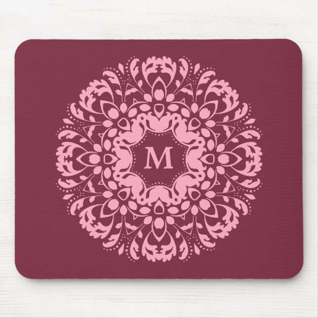 Mousepad Monograma rosa elegante (Frente)