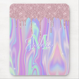 Mousepad Monograma Rosa Metálico Luminoso Dourado e Irides