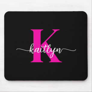 Mousepad Monograma Rosa Quente Preto