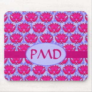Mousepad Monograma roxo cor-de-rosa fúcsia do damasco de