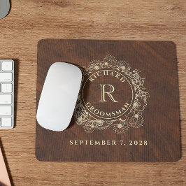 Mousepad Monograma Rústico em Ouro para Padrinho de Casamen