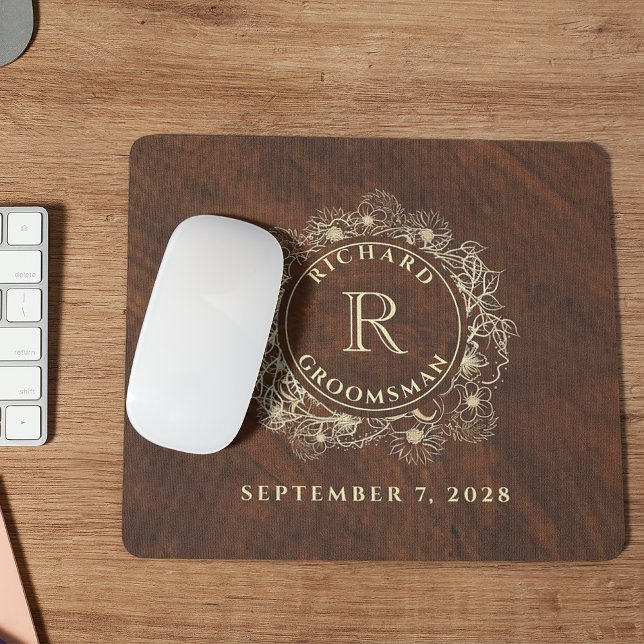 Mousepad Monograma Rústico em Ouro para Padrinho de Casamen (Criador carregado)