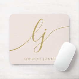 Mousepad Monograma Script Elegante Girly Blush Rosa Dourado
