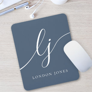 Mousepad Monograma Script Elegante Marinho Feminina Azul