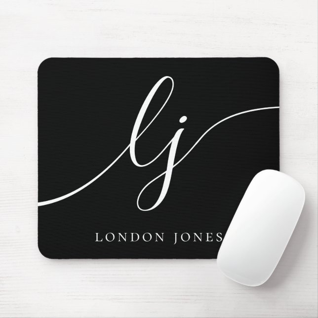 Mousepad Monograma - Script Feminino Impressionante - Preto (Com mouse)