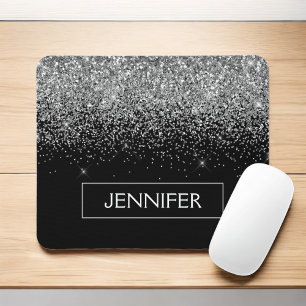 Mousepad Monograma Silver Glam Glitter Sparkle