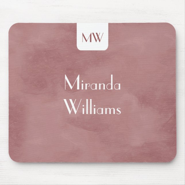 Mousepad Monograma Simples com Nome Moderno Rosy Brown (Frente)