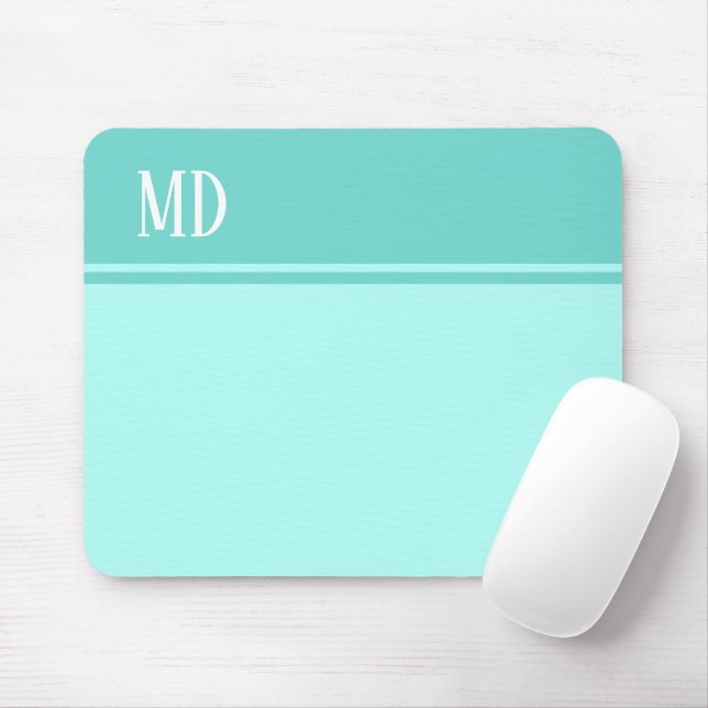 Mousepad Monograma Simples e Bonito de Azul Teal Stripado (Com mouse)