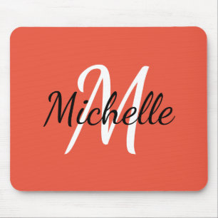 Mousepad Monograma Simples Mínimo Nome Inicial Coral e Bran