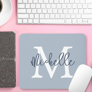 Mousepad Monograma Simples Script Inicial Dusty Blue