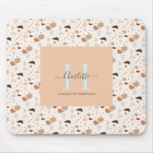 Mousepad Monograma Terrazzo Terra Tons Padrão Moderno