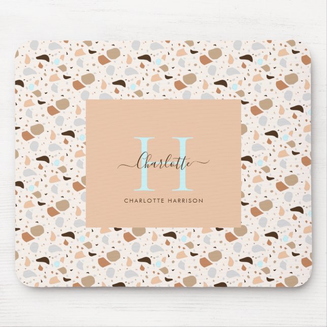 Mousepad Monograma Terrazzo Terra Tons Padrão Moderno (Frente)