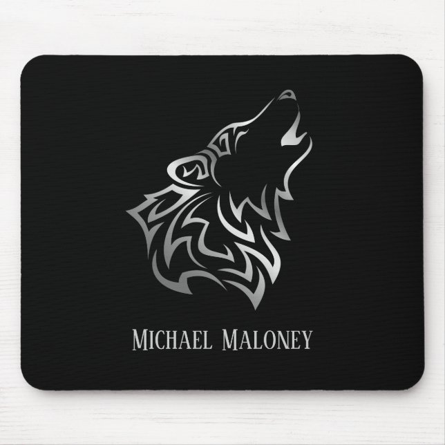 Mousepad Monograma Tribal do Vetor do Lobo Silver (Frente)