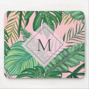 Mousepad Monograma Tropical Botânica De Cor Viva Rosa