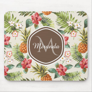 Mousepad Monograma Tropical Exótico de Ananás Floral Castan