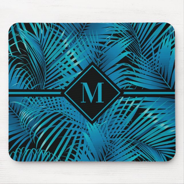 Mousepad Monograma Turquoise Palmas Pretas (Frente)