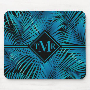 Mousepad Monograma Turquoise Palmas Pretas