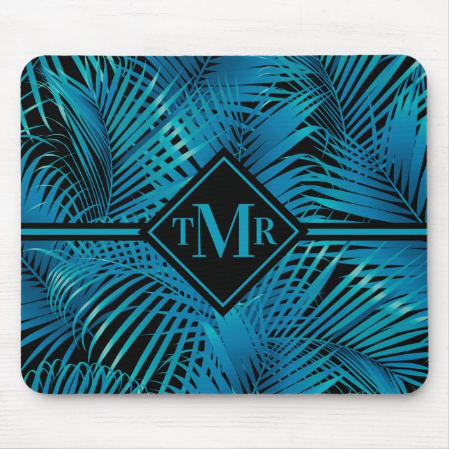 Mousepad Monograma Turquoise Palmas Pretas (Frente)