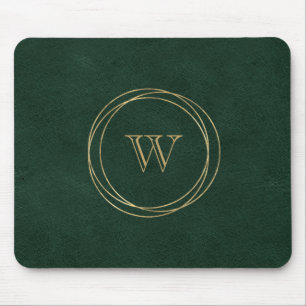 Mousepad Monograma Verde em Círculos Geométricos Dourados