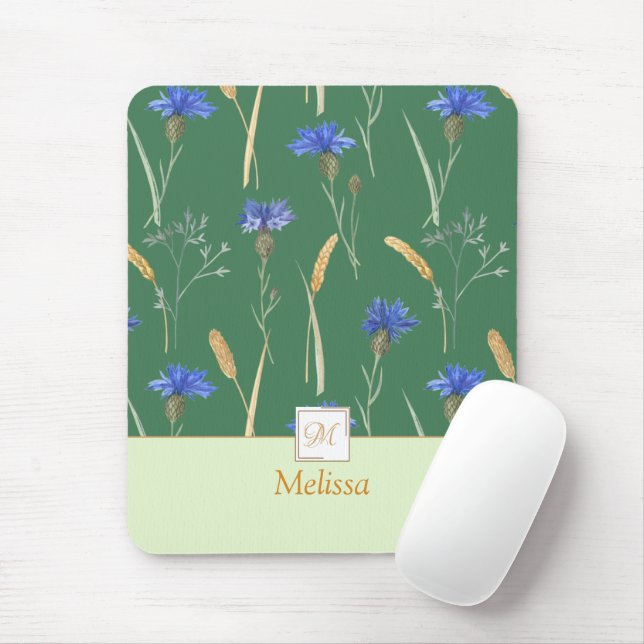 Mousepad Monograma Verde Floral de Flores Selvagens (Com mouse)