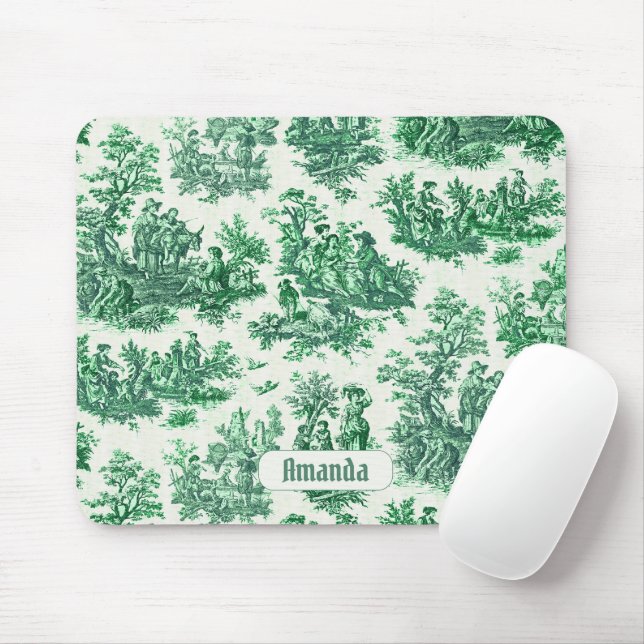 Mousepad Monograma verde-floral de galhardetes (Com mouse)
