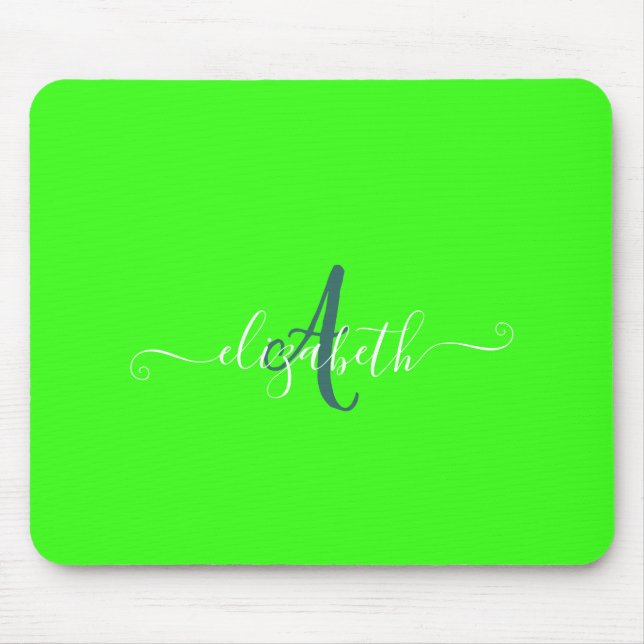 Mousepad Monograma verde fluorescente de neon (Frente)