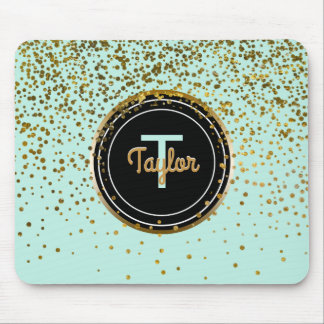 Mousepad Monograma verde Glam dos pontos | dos confetes do